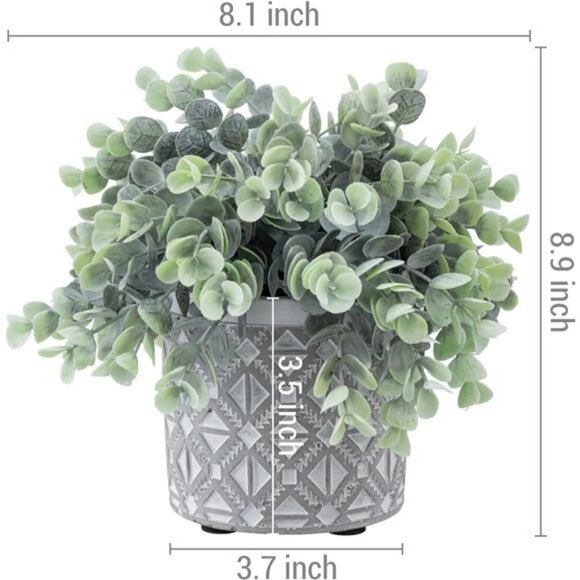 Artificial eucalyptus plant faux greenery in gray concrete pot home office decor - Picture 2 of 7